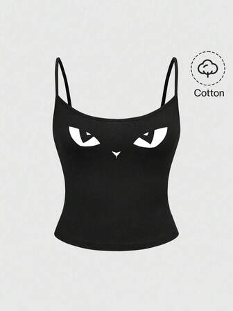 Halloween Gothic Emoticon Katzenauge Muster sexy Trägerhemd für Frauen