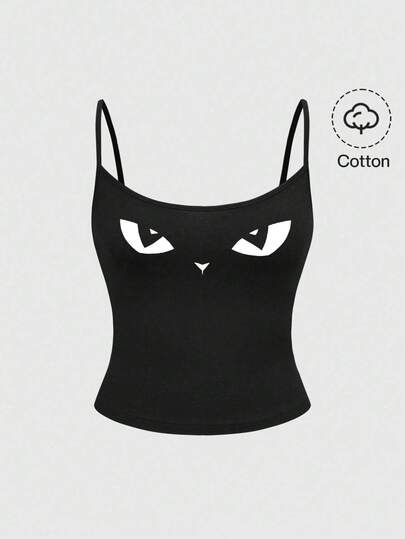 Halloween Gothic Emoticon Cat Eye Print Sexy Camisole For Women