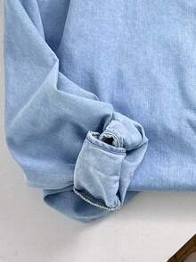 Comfortcana 心形宽松牛仔长袖休闲衬衫春假装 - 藍色 - 查看 7