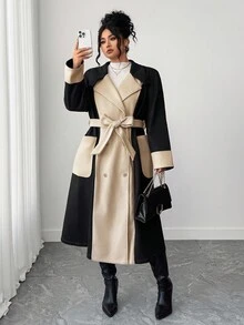 Elenzga Plus-Size Women's Color-Blocked Elegant Commuter Woolen Jacket - Multicolor - View 4