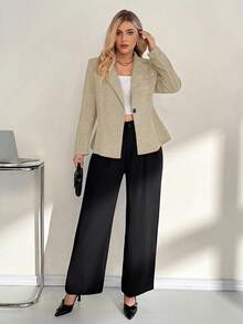 SHEIN Essnce Vestidos de mujer de talla grande para otoño, ropa profesional elegante y de moda, traje de negocios casual de otoño para mujer, nuevo traje de negocios gris casual para ir al trabajo - Albaricoque - Ver 6