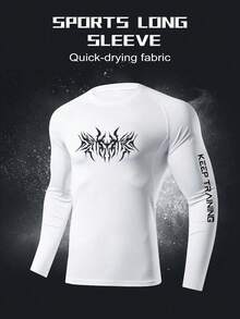 Manfinity Sport Corelite Áo thun thể thao nam tay dài Raglan in chữ thoáng khí, màu trắng - trắng - Xem 1