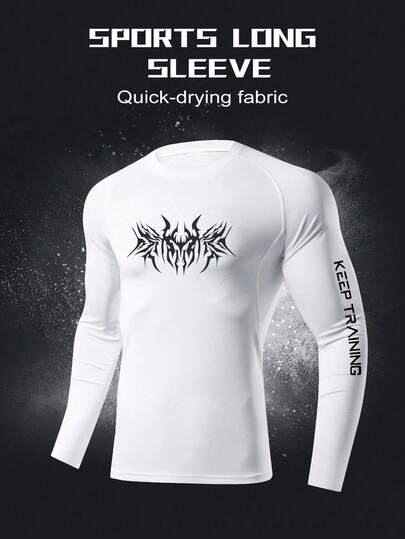 Manfinity Sport Corelite 男式字母印花插肩长袖透气运动T恤，白色