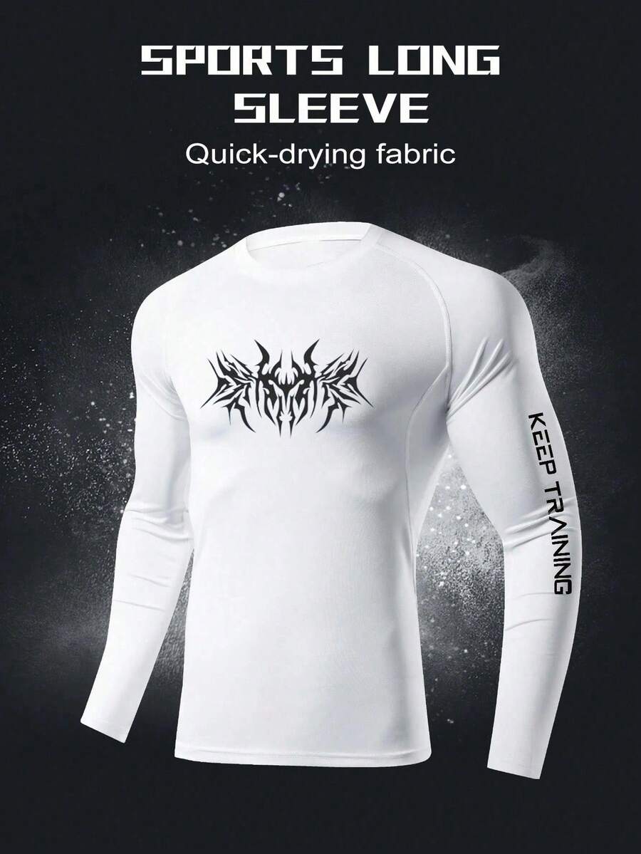 Manfinity Sport Corelite Áo thun thể thao nam tay dài Raglan in chữ thoáng khí, màu trắng - trắng - Xem 1