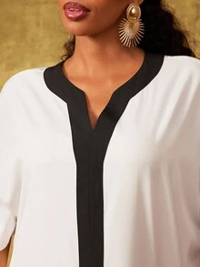 Vixey Váy Maxi Rộng Phối Viền Tương Phản Chất Liệu Chiffon Trơn - trắng - Xem 3