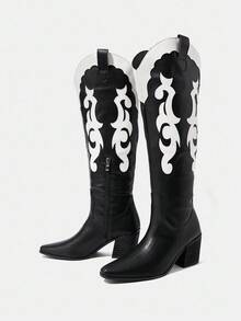 Styleloop Giày bốt đế gỗ ấm áp thoải mái, tối giản dành cho nữ, thích hợp cho mùa đông - Đen và trắng - Xem 8