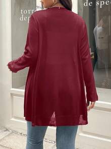 Vionelle Plus Size Women Solid Color Long Sleeve Casual Open Front Knit Cardigan, Autumn Red Cardigan Women Fall Clothes For Women Maroon Outfits For Women Cardigan Women Shrug Plus Size - Burgundy - View 2
