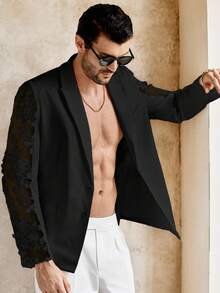 HIMLAND Áo khoác blazer nam phối ren, kiểu dáng thường ngày, đa năng, thích hợp đi làm, đi nghỉ mát, đi biển, làm quà tặng cho chồng/bạn trai, phong cách đơn giản, thời trang. - màu đen - Xem 5