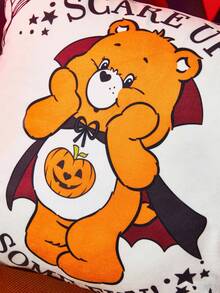SHEIN X Care Bears 1 件万圣节熊印花靠垫套，45*45 厘米（不含枕芯），南瓜橙色，天鹅绒面料，柔软舒适 - 彩色 - 查看 9