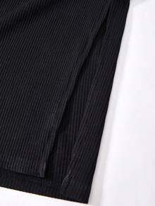 年轻女孩休闲百搭舒适圆领无袖针织长裙 - 黑色 - 查看 7