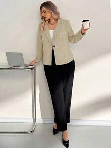 SHEIN Essnce Vestidos de mujer de talla grande para otoño, ropa profesional elegante y de moda, traje de negocios casual de otoño para mujer, nuevo traje de negocios gris casual para ir al trabajo - Albaricoque - Ver 4