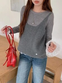 DAZY Chaleco de mujer tipo camisola de estilo vintage minimalista - Gris - Ver 4