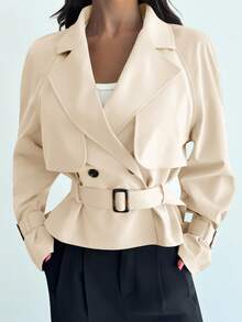 Firerie Women's New Khaki Belted Trench Coat With 3D Pockets Autumn Winter Clothes For Women - Beige - View 1