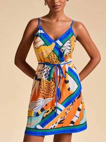 Travachic Vacation Woven Retro Print Camisole Bodycon Mini Dress For Women,Summer Beach Outfits,Christmas Party Clothes, New Year Look, Thanksgiving Outfits