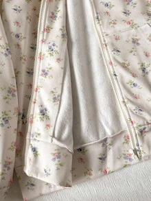 少女花卉印花连帽拉链长袖运动衫 - 彩色 - 查看 5