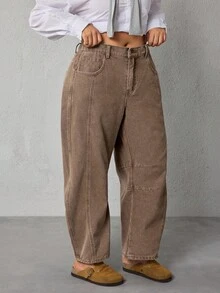 EMERY ROSE Plus Size Women Pocket Flared Casual Loose Fit Jeans - Coffee Brown - View 5
