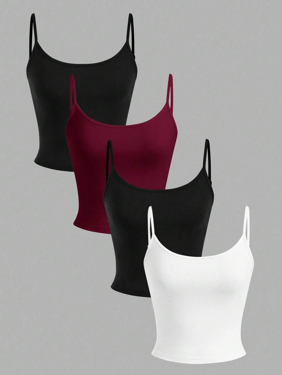 SHEIN EZwear 4 件套女士短款休闲吊带背心，适合夏季 - 彩色 - 查看 1