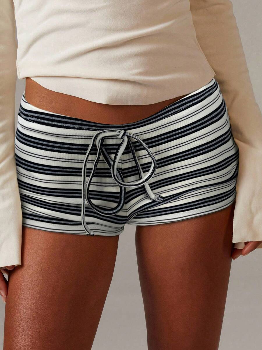 Athîral Women's Stripe Tie Waist Casual Jersey Shorts - Multicolor - View 1
