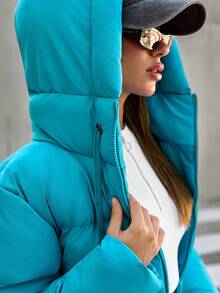 EURMUSE Women Ultimate Cozy Puffer Jacket – Lightweight, Warm, Winter Essential, Insulated Outerwear, Hooded, Water-Resistant, Fashionable Cold Weather Coat Blue Jacket Winter Coat Outerwear Women Women Winter Clothes - Teal Blue - View 4