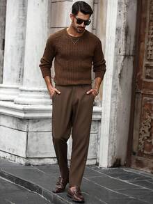 Manfinity Bizformal Men's Casual Cable Pattern Round Neck Raglan Sleeve Sweater, Autumn - Multicolor - View 4