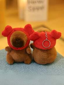 1 件水豚毛绒玩具钥匙扣挂件，柔软毛绒动物背包挂饰，汽车装饰配件，送给钥匙扣爱好者的礼物（水豚 3，可爱水豚毛绒玩具）。水豚毛绒玩具，水豚，可爱毛绒水豚。