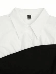 GlowEve Gothic Style Collared Long Sleeve Patchwork Top With A-Line Hem, Suitable For Office Wear And Daily Outfit, Autumn/Winter