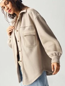 Bohemela Women's Casual Solid Color Knitted Long Sleeve Loose Shirt, Autumn/Winter - Grey - View 7