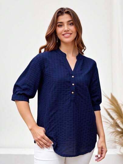 EMERY ROSE 大码纯色短袖衬衫，夏季时尚