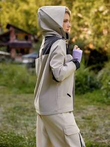 SHEIN Unity 女式轻薄可拆卸连帽夹克，拼接设计，常规版型，春秋季 - 彩色 - 查看 4