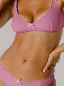 Aralina Soft Blue Contrast Scallop Trim Rib Bralette Set