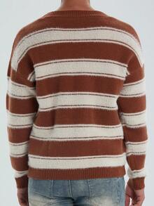 Claim Dot Men's Casual Fashion Street Numeric & Letter Striped Pattern V-Neck Button-Up Cardigan, Autumn/Winter - Khaki - View 2