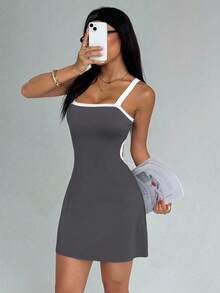 女式撞色修身运动连衣裙 - 彩色 - 查看 6