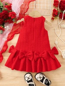 Váy nơ dệt kim màu đỏ dễ thương và thanh lịch cho bé gái - Đỏ - Xem 2