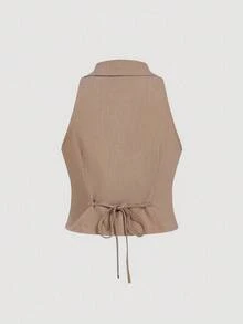 SHEIN MOD Bộ 2 món áo khoác vest và quần dài thanh lịch mặc hàng ngày cỡ lớn - Màu Khaki - Xem 7
