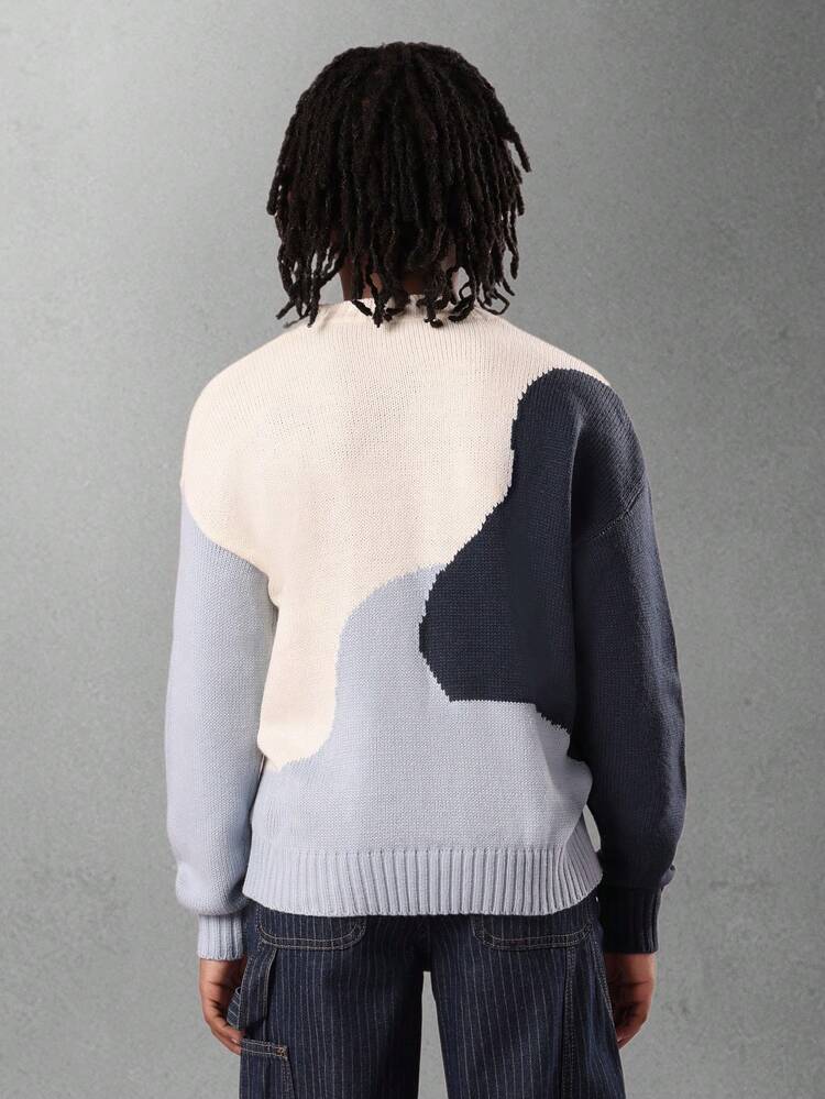 Color Block Knit Sweater With Logo Embroidery