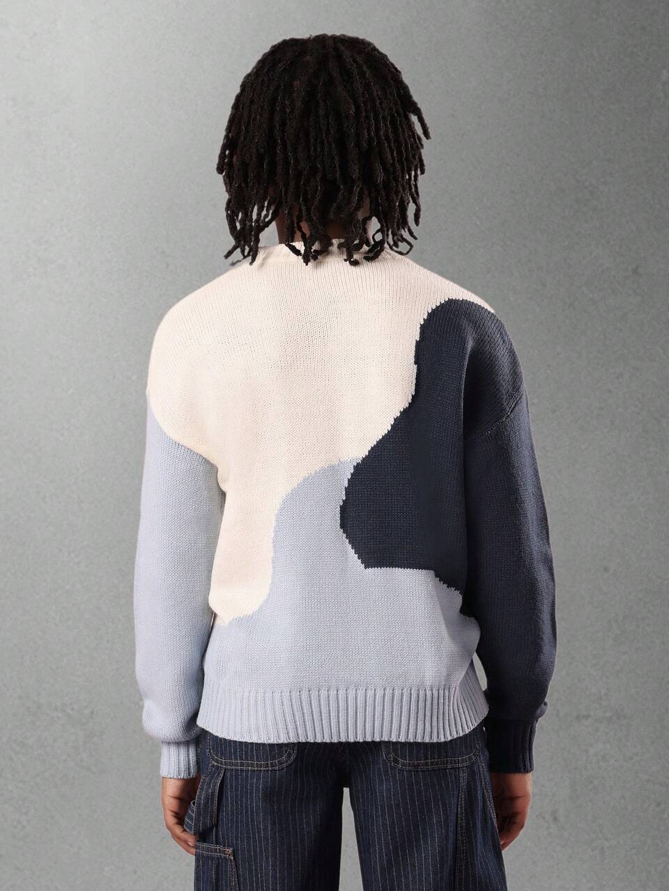 Color Block Knit Sweater With Logo Embroidery