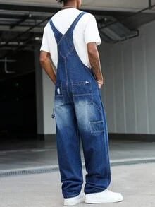 Manfinity EMRG 男式休闲做旧多口袋胸带牛仔背带工装裤