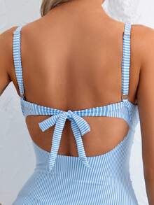 Swim Basics 女士性感连体条纹露背镂空前开带泳衣，夏季