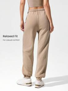 GLOWMODE 28" Fleece Soft Warm Oversized Fit Adjustable Drawstring Waist Vintage Joggers With Side Pockets Daily Casual Autumn Winter - Apricot - View 3
