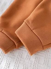 Cozy Pixies 2 件套男婴卡通动物印花针织柔软圆领长袖套头衫和松紧腰裤套装 - 棕色 - 查看 5