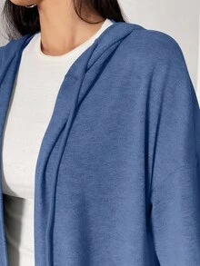 Al Najma 女士休闲纯色抽绳连帽长款阿拉伯长袍，春秋季，休闲穆斯林服装长款运动衫长袍，适合日常休闲/返校/旅行 - 霧霾藍 - 查看 8