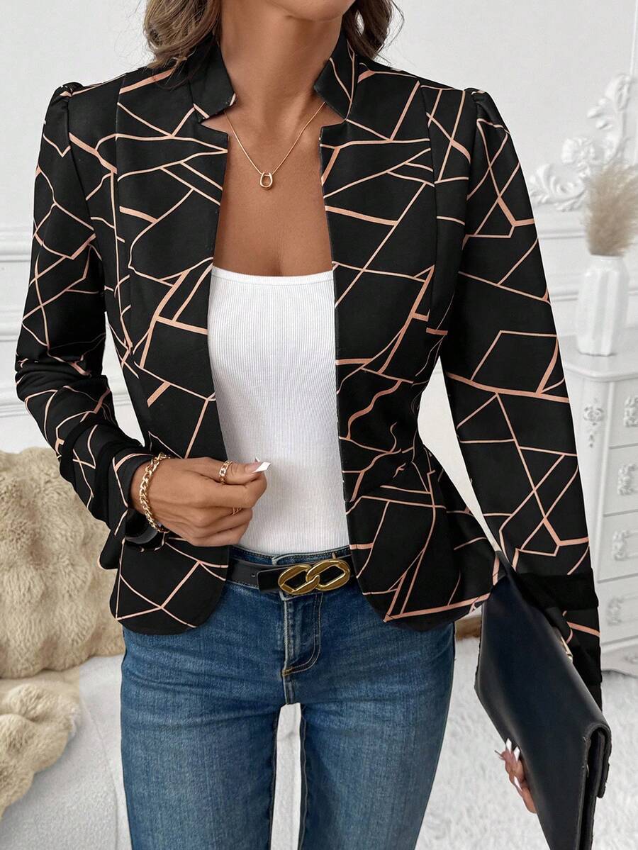 SHEIN Clasi 女式几何印花长袖前开式休闲轻便夹克，秋季 - 彩色 - 查看 1