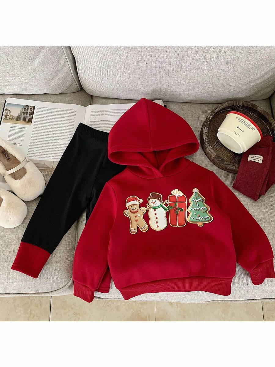 SHEIN 2pcs Baby Girl Knitted Solid Color Fluffy Hooded Sweatshirt And Leggings Set - Multicolor - View 1