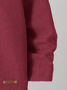 儿童男孩休闲立领纽扣衬衫，卡其色衬衫，基本款上衣，返校季，适合花园、海滩、生日 - 紅色 - 查看 5