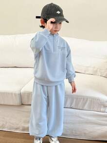 Genkimix Kids 2件套Young Boy字母印花休闲上衣+纯色锥形休闲裤 - 灰色 - 查看 5