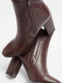 SHUZIA 女士舒适时尚杏仁形鞋头侧拉链粗跟踝靴 - 棕色 - 查看 6