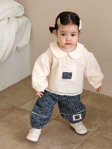 DAZY Toddler Girls' Casual Floral Print Shirt & Wide Leg Pants Set