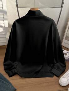 Daypath Men Fashionable Casual Young Casual Letter Slogan Graphic Print Oversized Loose Dropped Shoulder Half-Zip Sweatshirt, Black - Black - View 3