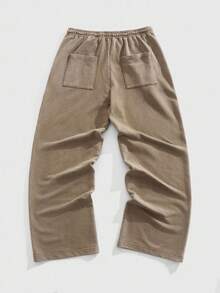 ROMWE MEN Prep 男士休闲纯色抽绳腰运动裤 - 巧克力棕 - 查看 2