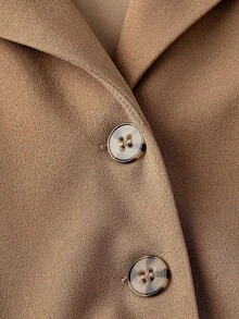 SHEIN MOD 长袖翻领前开腰带连体裤 - 卡其色 - 查看 3